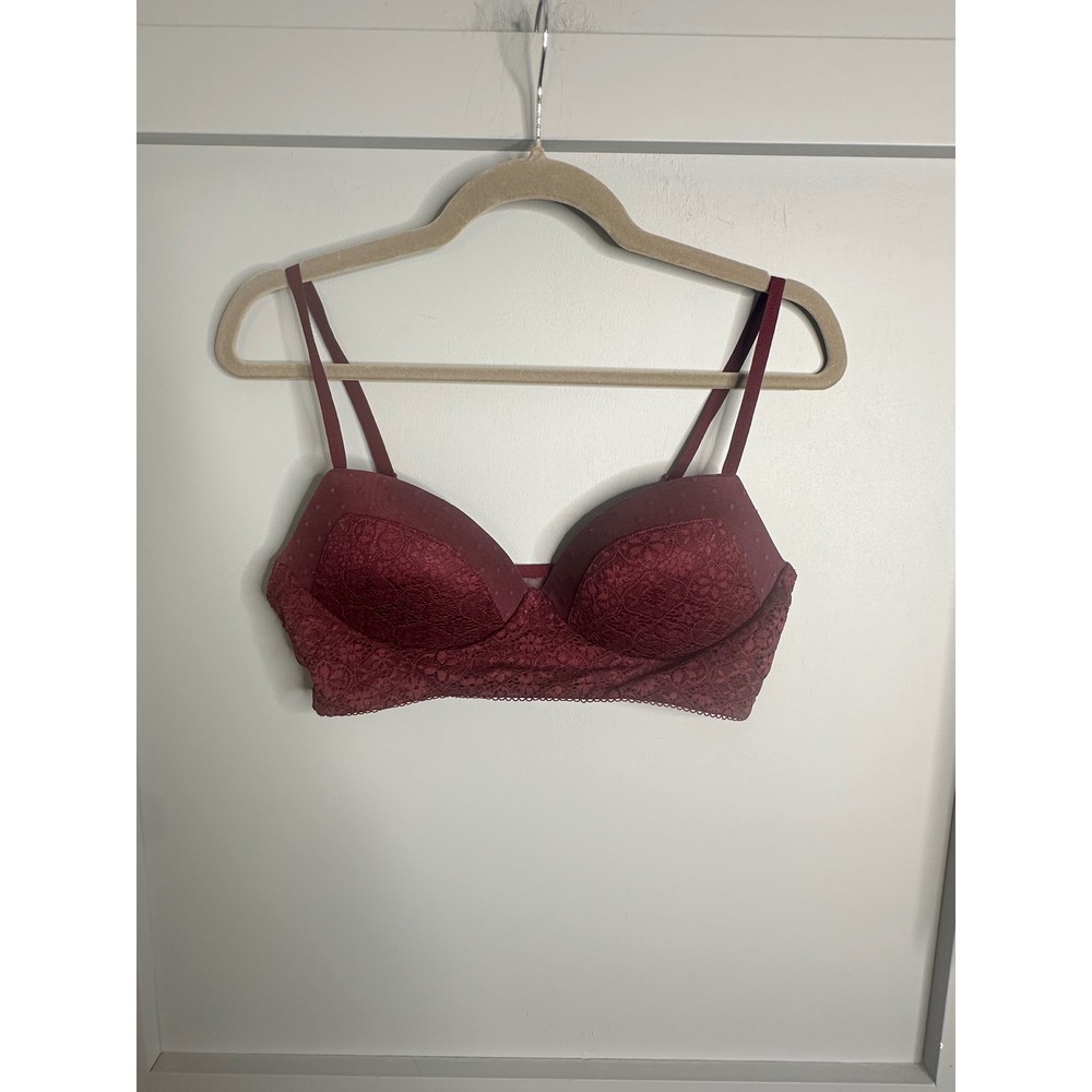 Victoria's Secret Burgundy Lace Polka Dot Wireless Bralette Large 366826-BPV
